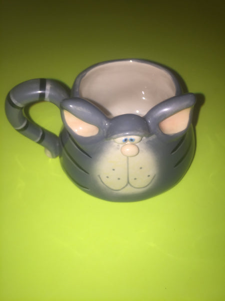 Russ Berrie Cat Shaped Coffee Mug / Tea Cup - GREY